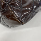 Chanel Chain Tote 2.55 Quilted Patent Leather Dark Brown Silver — view 7
