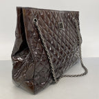 Chanel Chain Tote 2.55 Quilted Patent Leather Dark Brown Silver — view 2