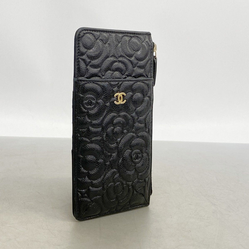 Chanel Wallet Camellia Caviar Leather Black Champagne Gold — view 2