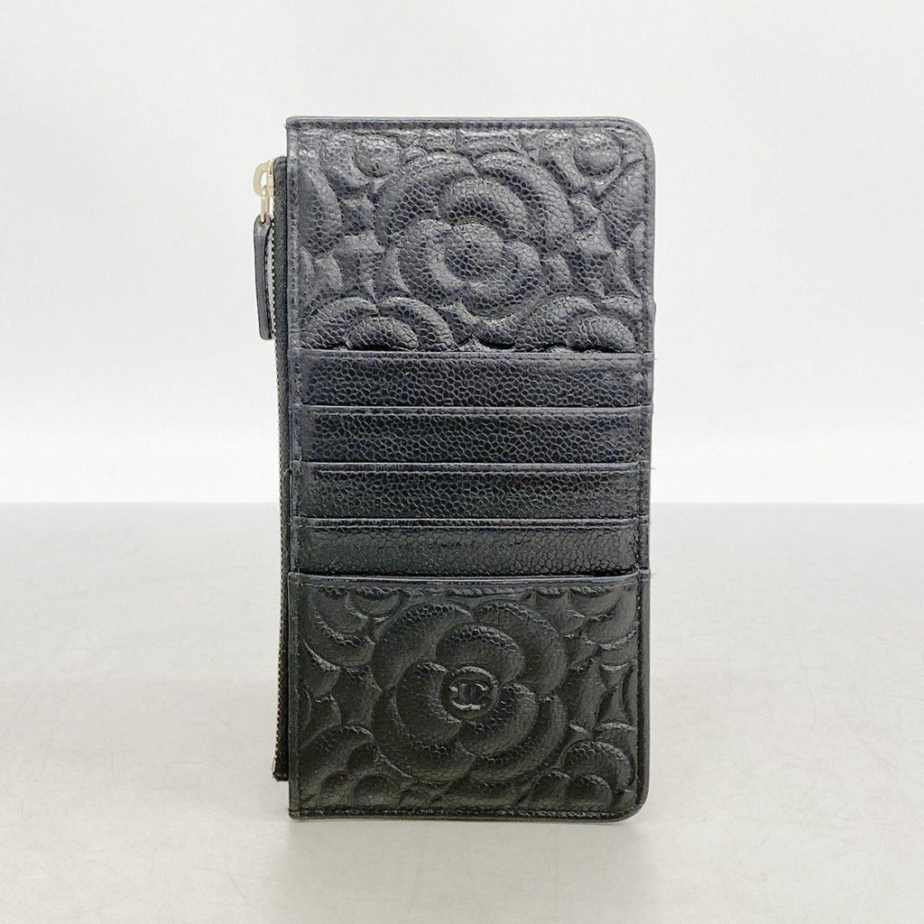 Chanel Wallet Camellia Caviar Leather Black Champagne Gold — view 9