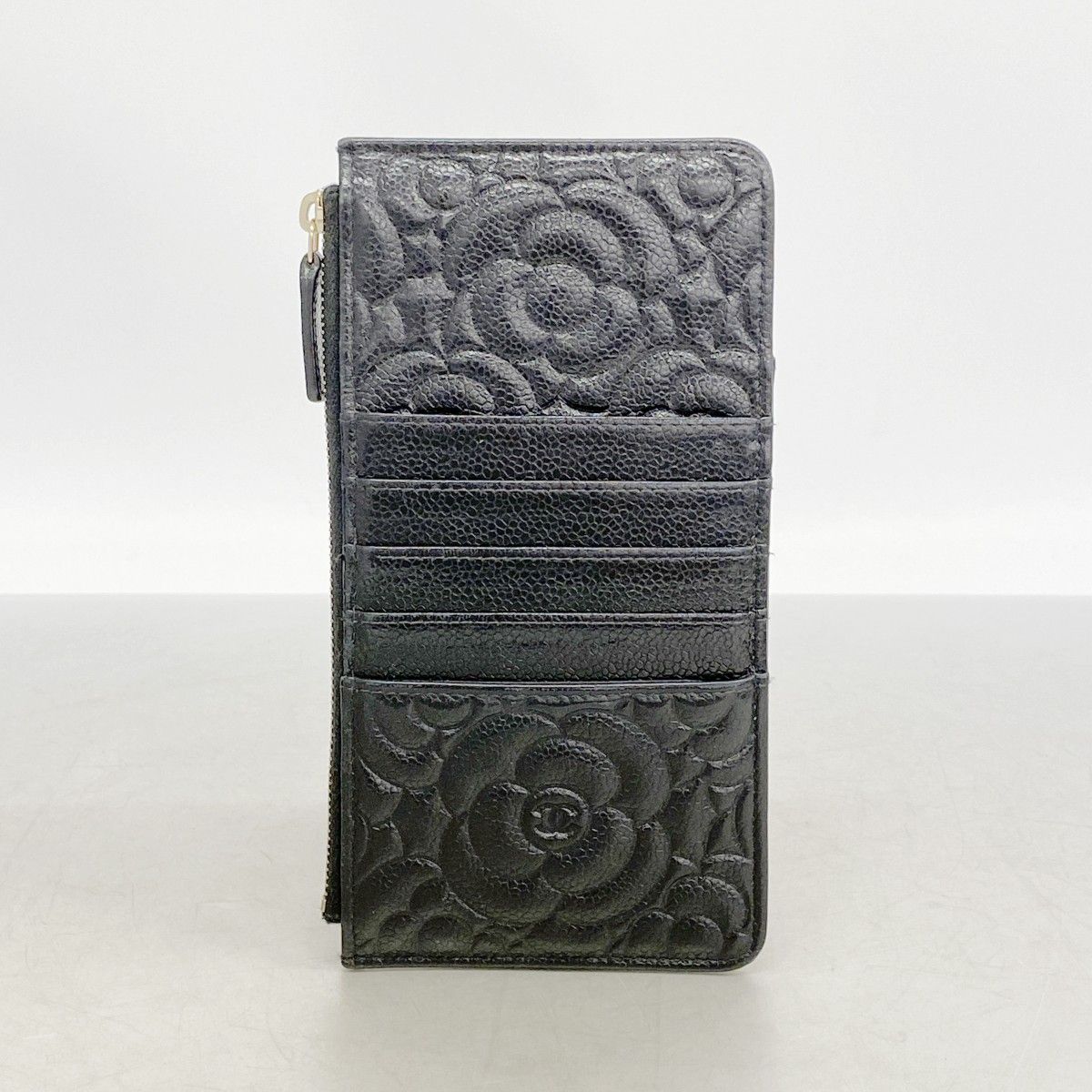 Chanel Wallet Camellia Caviar Leather Black Champagne Gold — view 9