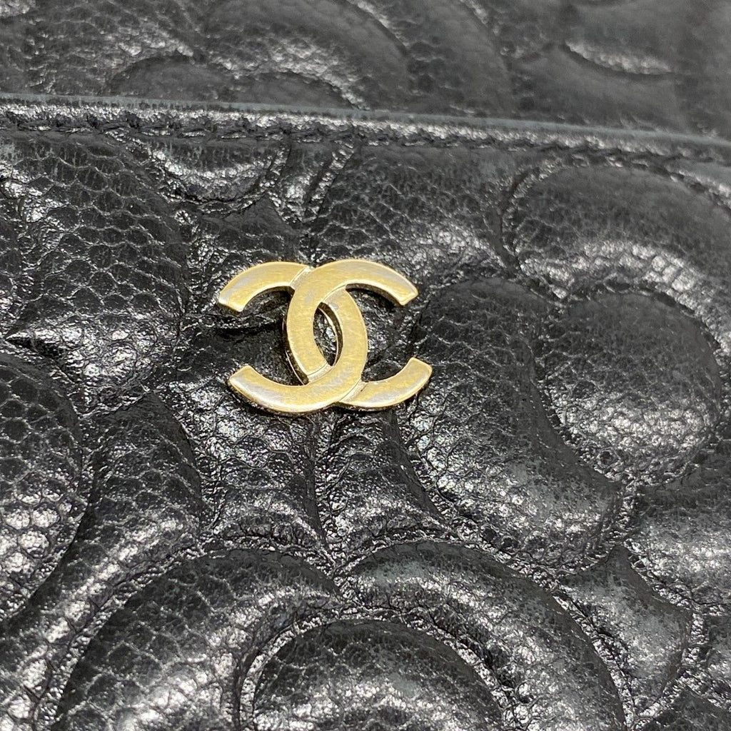 Chanel Wallet Camellia Caviar Leather Black Champagne Gold — view 8