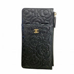 Chanel Wallet Camellia Caviar Leather Black Champagne Gold