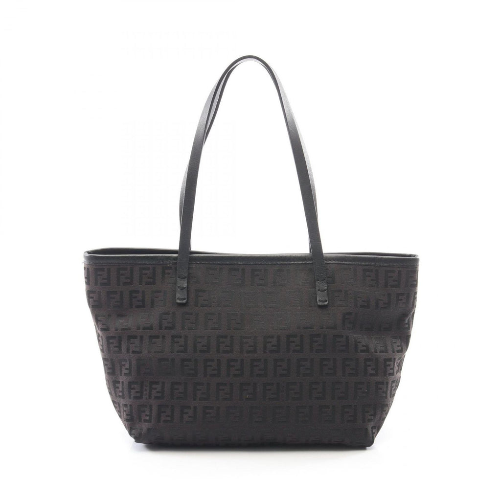 Fendi Tote Zucchino Dark Brown Canvas Leather Mini