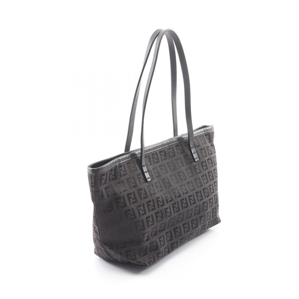 Fendi Tote Zucchino Dark Brown Canvas Leather Mini — view 2