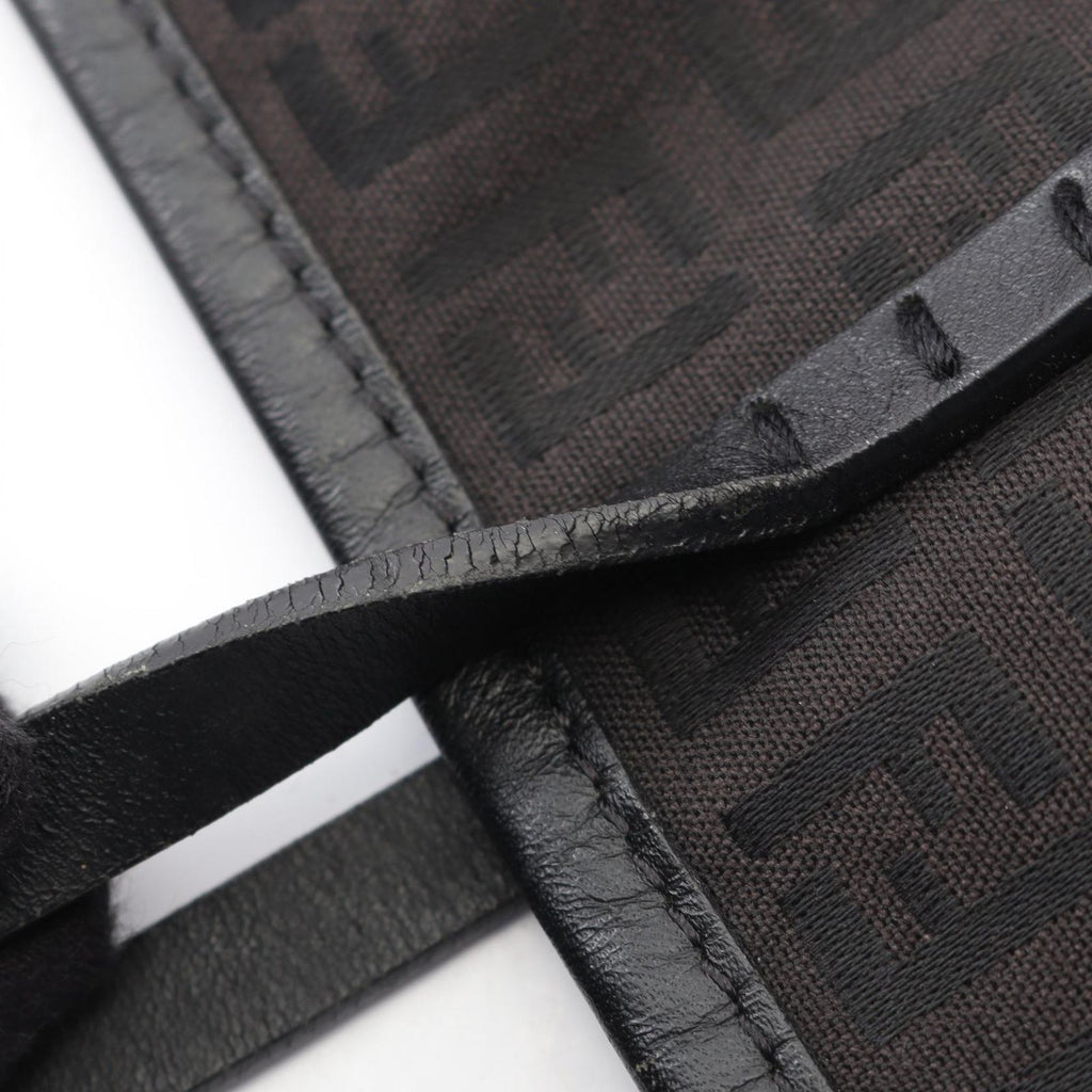 Fendi Tote Zucchino Dark Brown Canvas Leather Mini — view 6