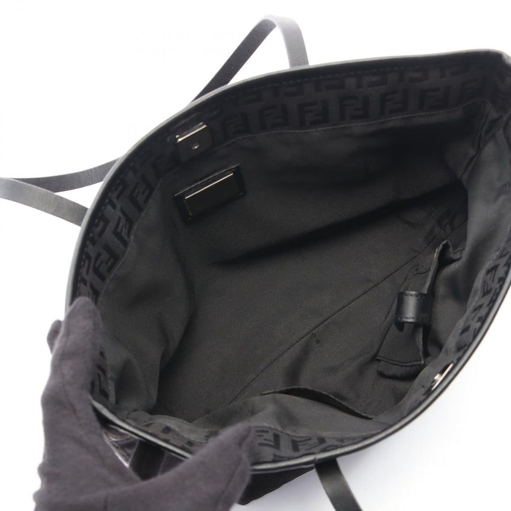Fendi Tote Zucchino Dark Brown Canvas Leather Mini — view 3