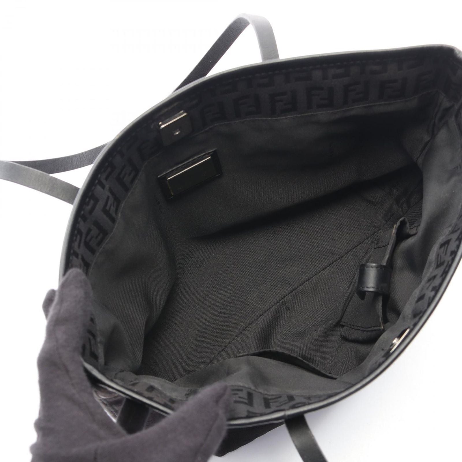 Fendi Tote Zucchino Dark Brown Canvas Leather Mini — view 3