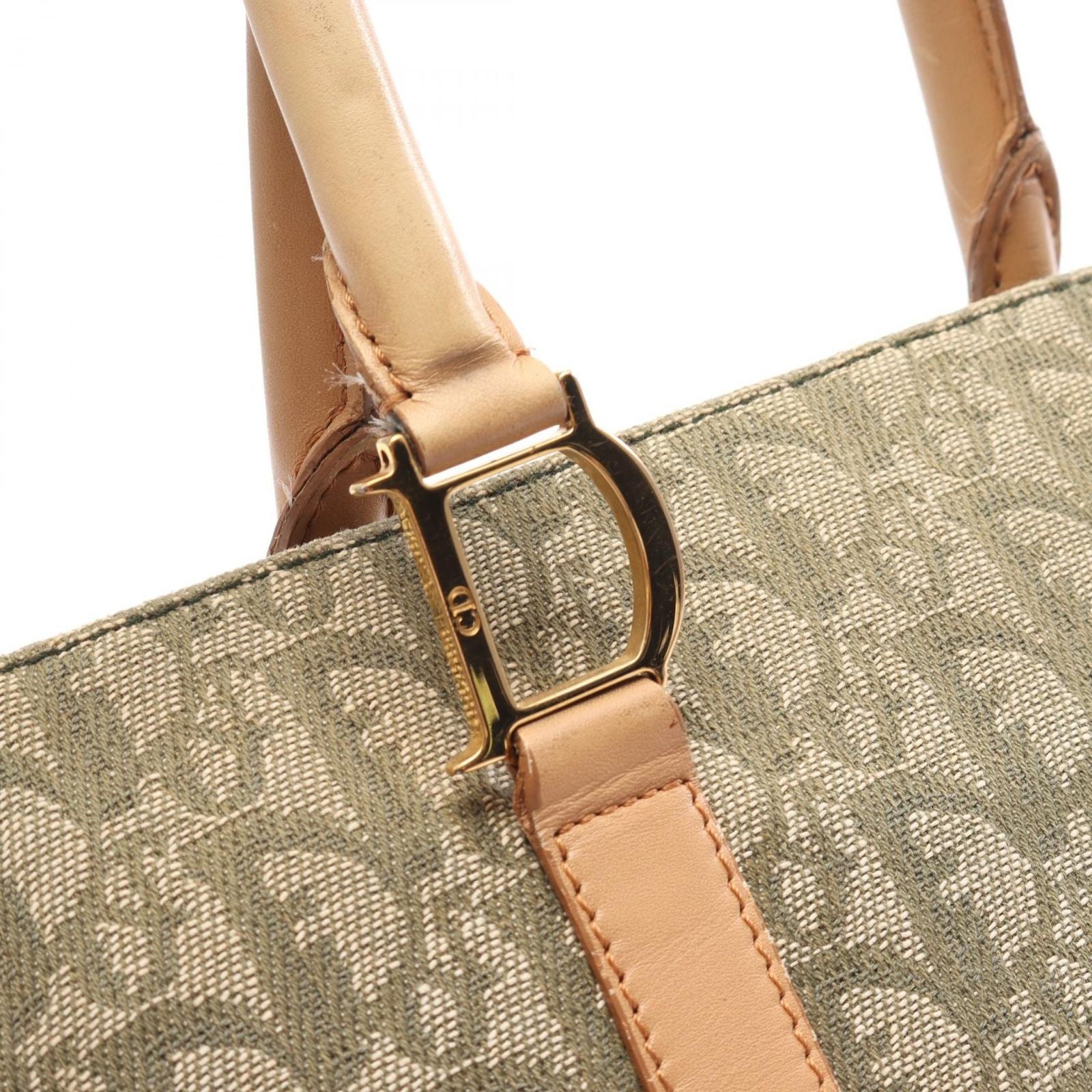 Dior Tote Trotter Green Beige Canvas Leather — view 8