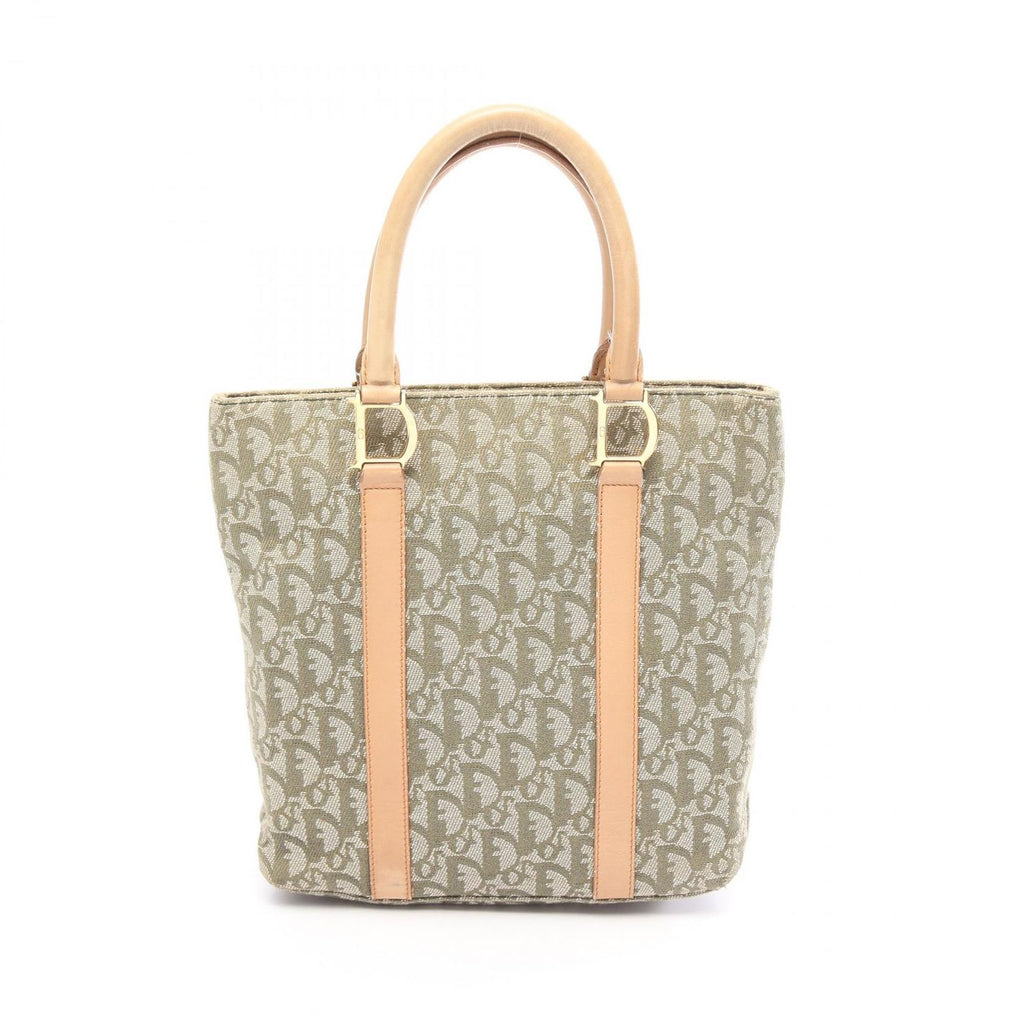 Dior Tote Trotter Green Beige Canvas Leather