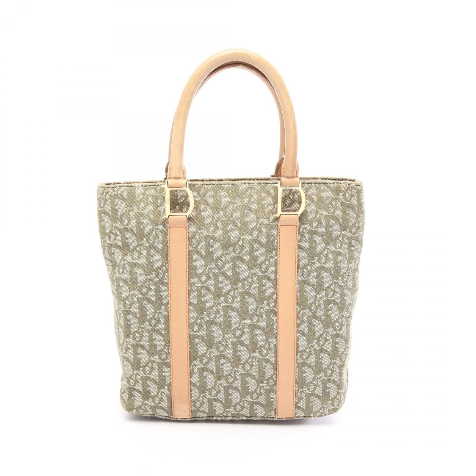 Dior Tote Trotter Green Beige Canvas Leather