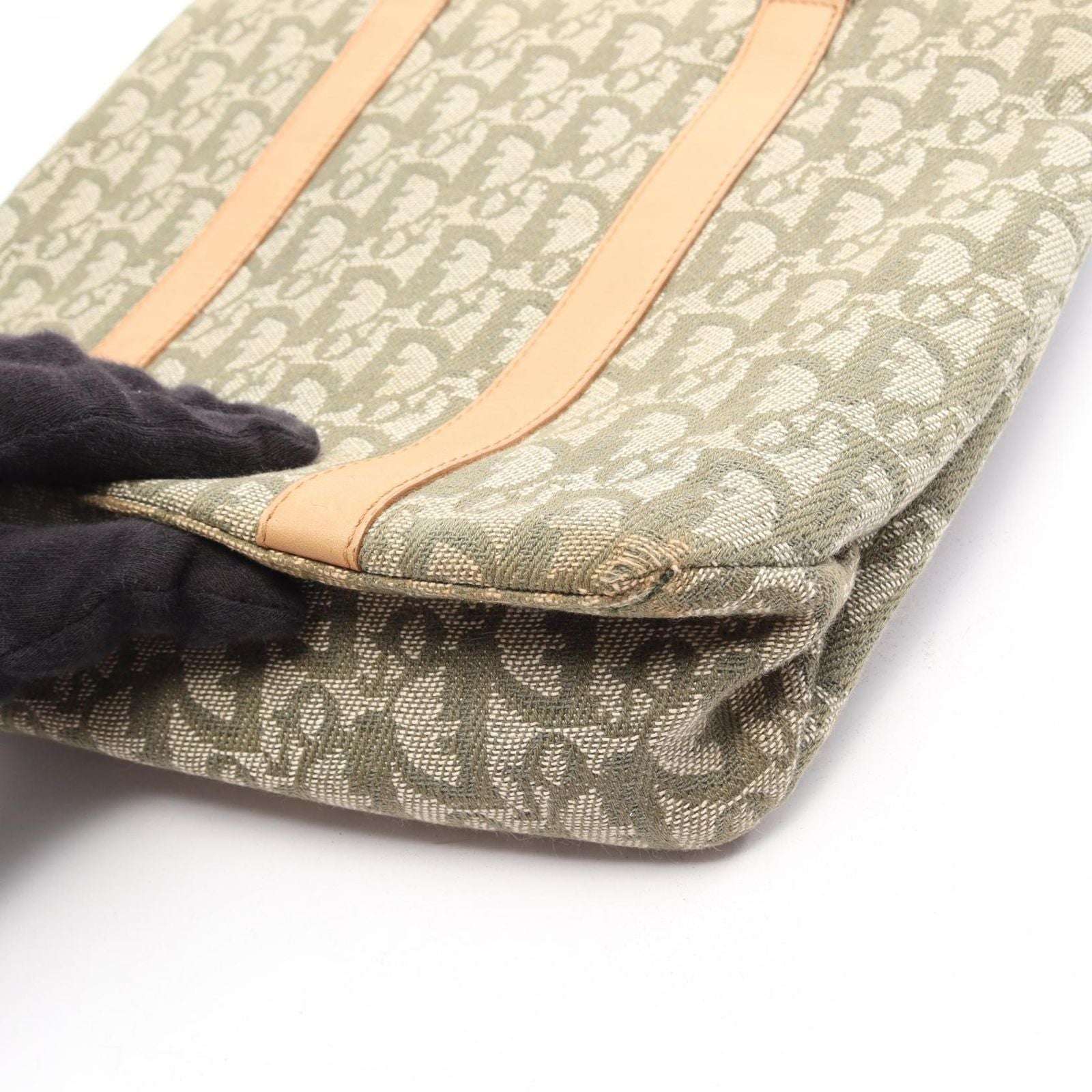 Dior Tote Trotter Green Beige Canvas Leather — view 5