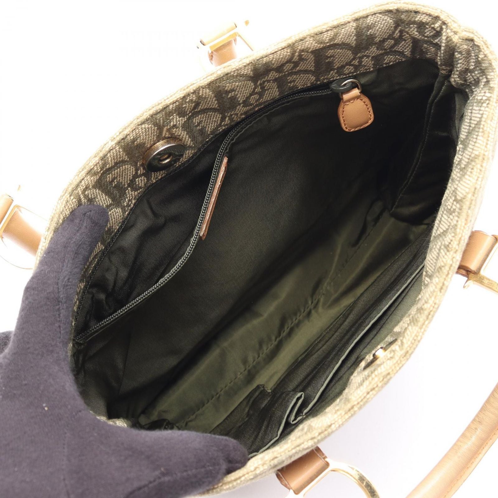 Dior Tote Trotter Green Beige Canvas Leather — view 3