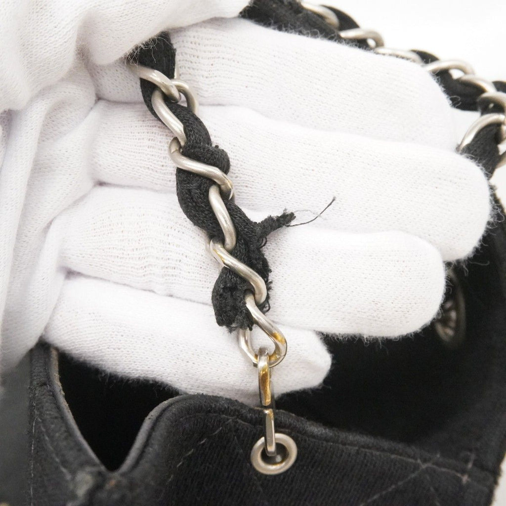 Chanel Shoulder Bag Quilted Cotton Black Silver — view 6