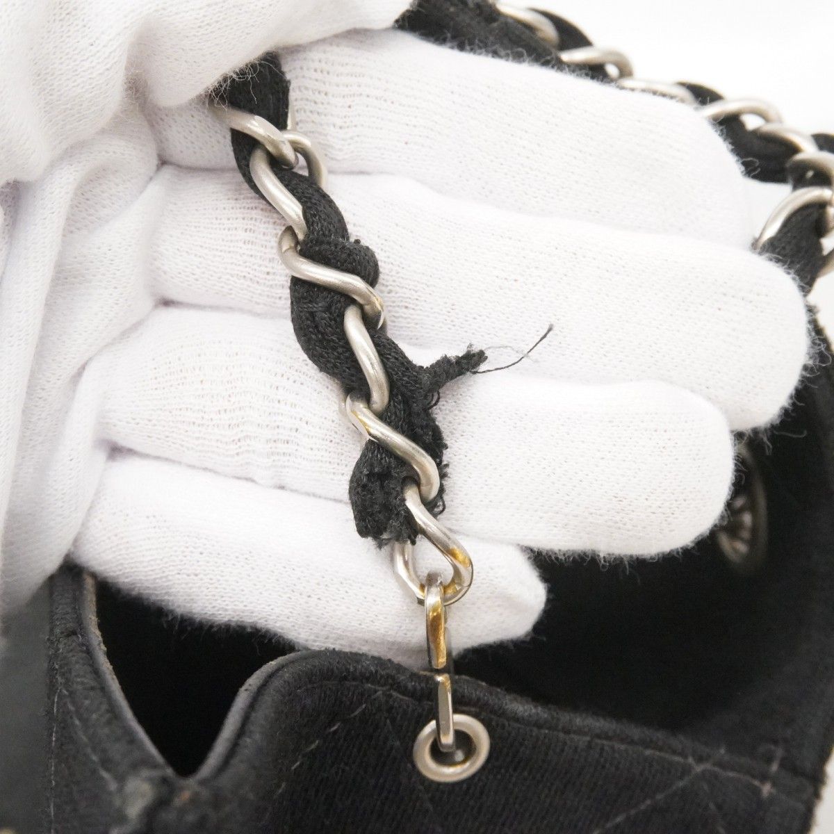 Chanel Shoulder Bag Quilted Cotton Black Silver — view 6