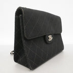 Chanel Shoulder Bag Quilted Cotton Black Silver — view 2