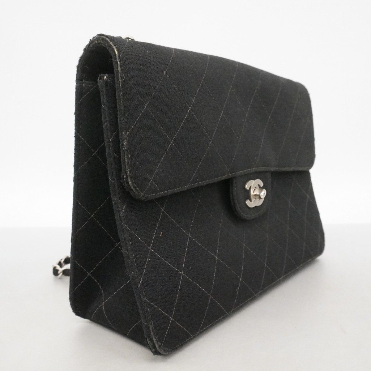 Chanel Shoulder Bag Quilted Cotton Black Silver — view 2
