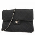 Chanel Shoulder Bag Quilted Cotton Black Silver