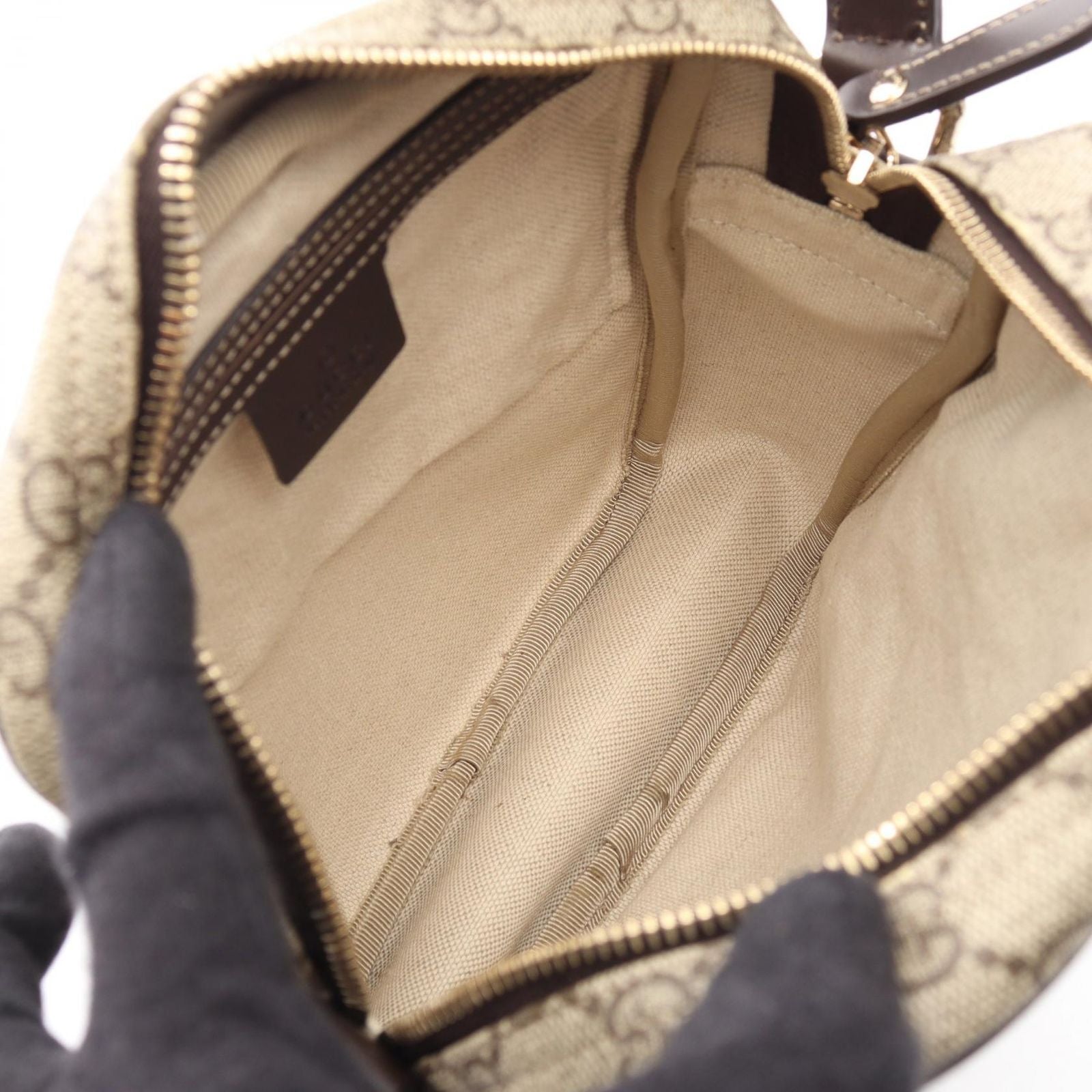 Gucci Shoulder Bag GG Supreme Beige Brown Canvas Leather — view 3