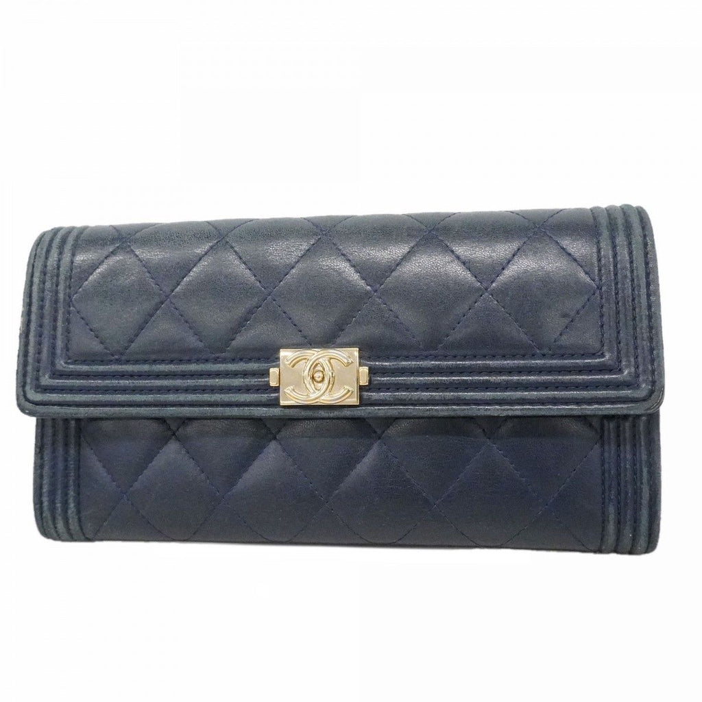 Chanel Wallet Boy Lambskin Navy Silver