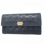 Chanel Wallet Boy Lambskin Navy Silver