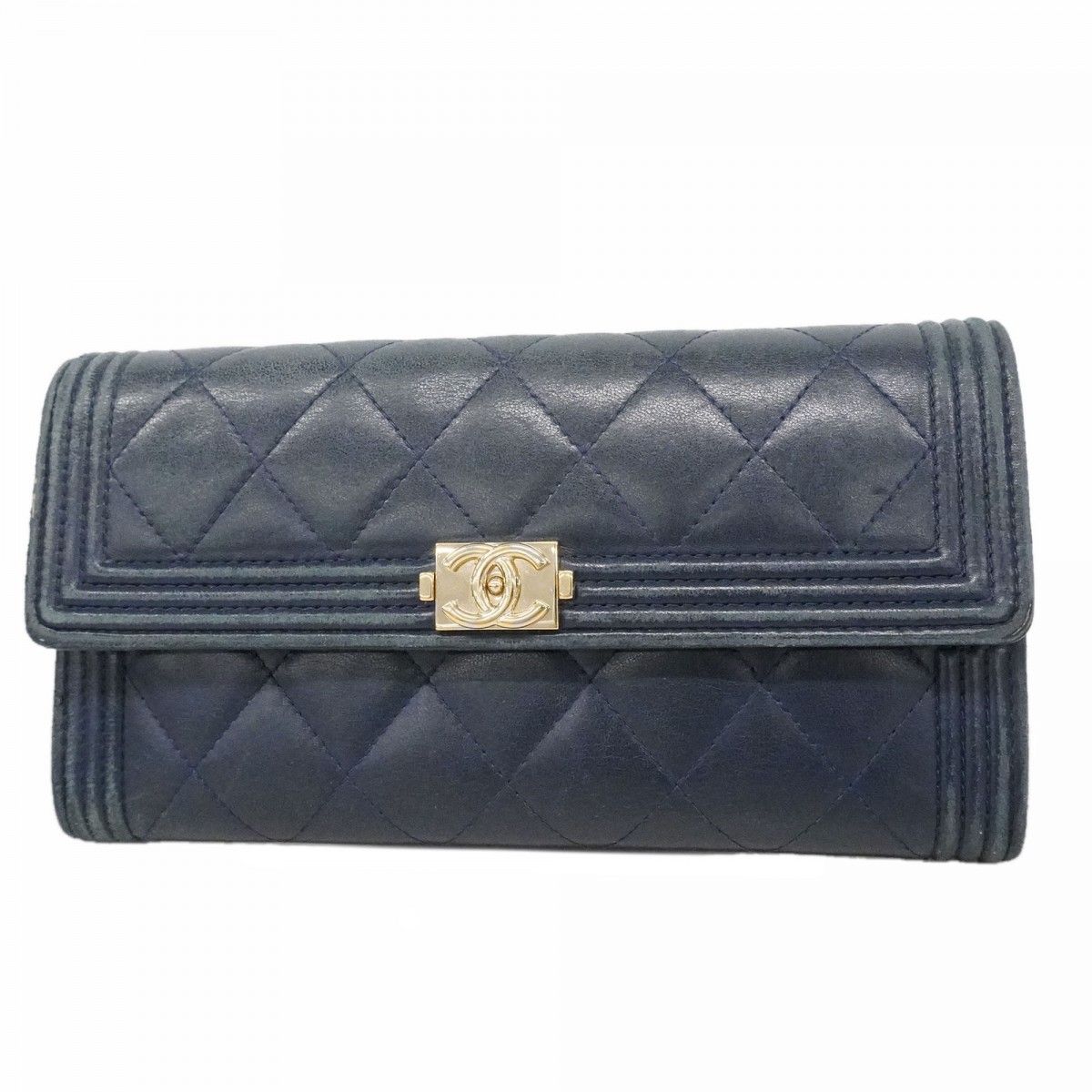 Chanel Wallet Boy Lambskin Navy Silver