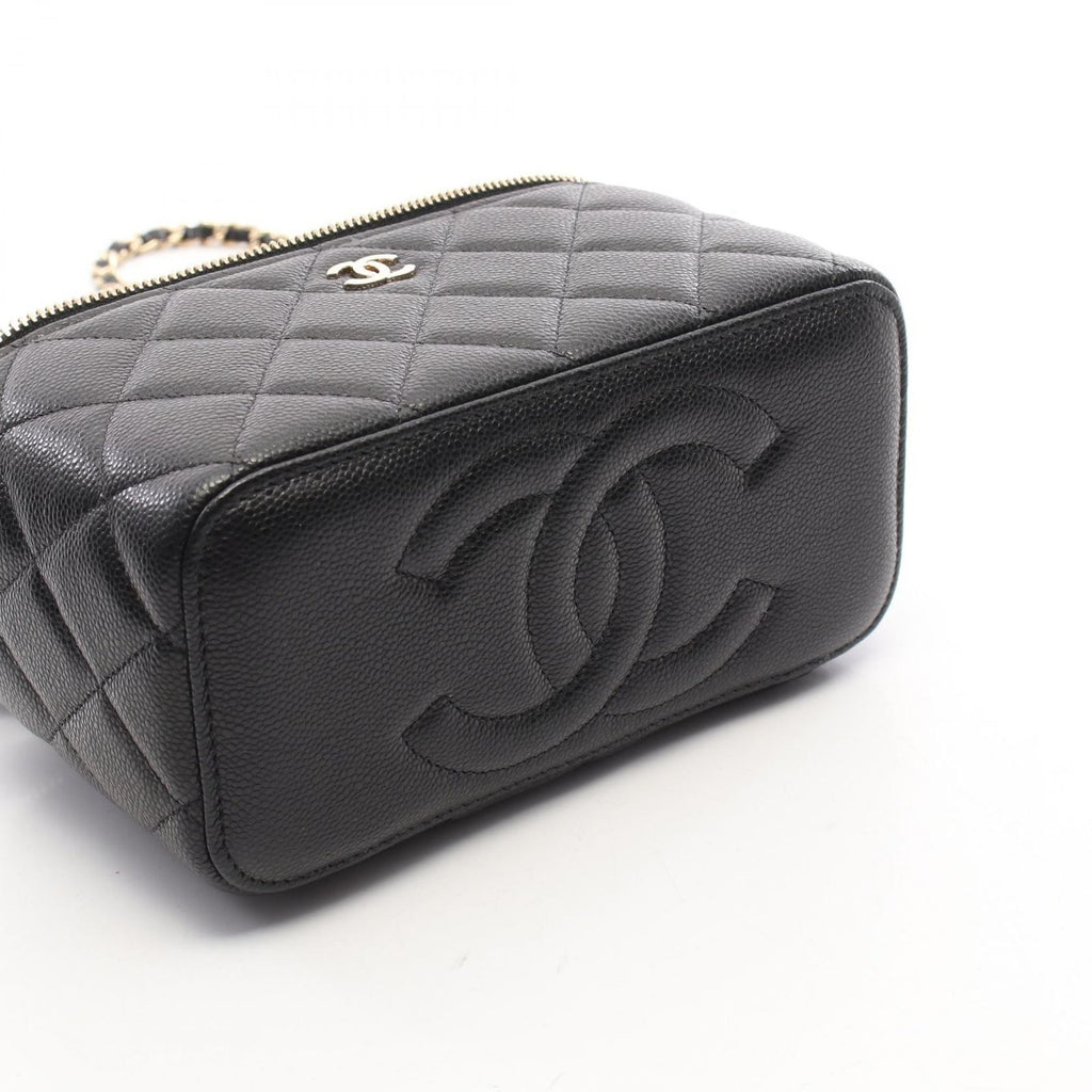 Chanel Shoulder Bag Quilted Small Vanity with Mirror Black Caviar Leather Chain — view 8