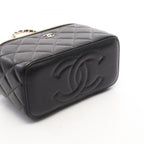 Chanel Shoulder Bag Quilted Small Vanity with Mirror Black Caviar Leather Chain — view 8