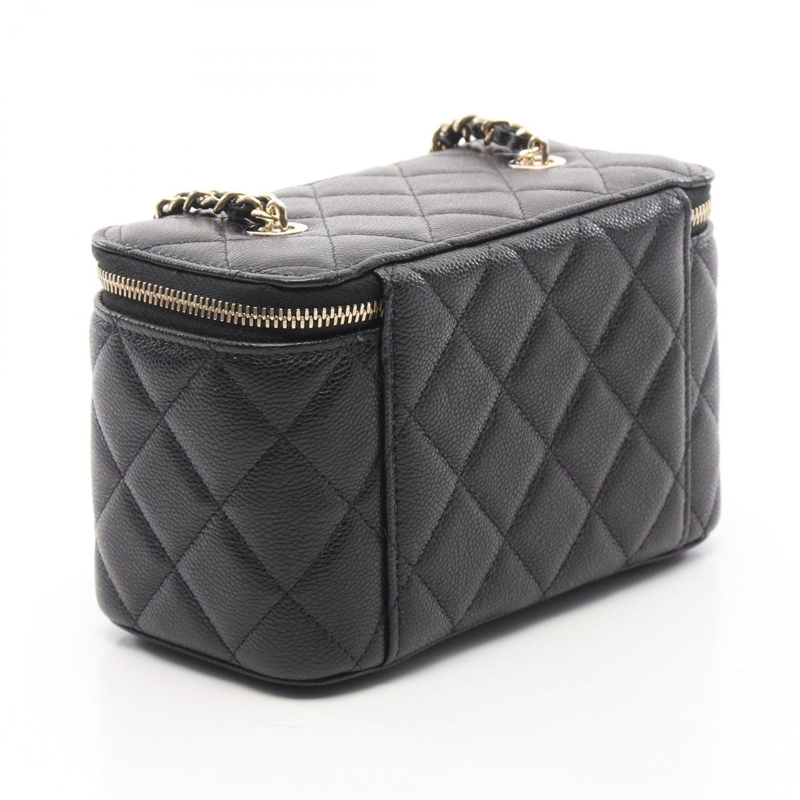 Chanel Shoulder Bag Quilted Small Vanity with Mirror Black Caviar Leather Chain — view 2