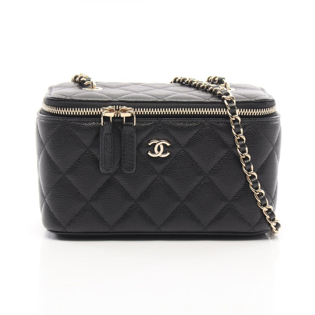 Chanel Shoulder Bag Quilted Small Vanity with Mirror Black Caviar Leather Chain