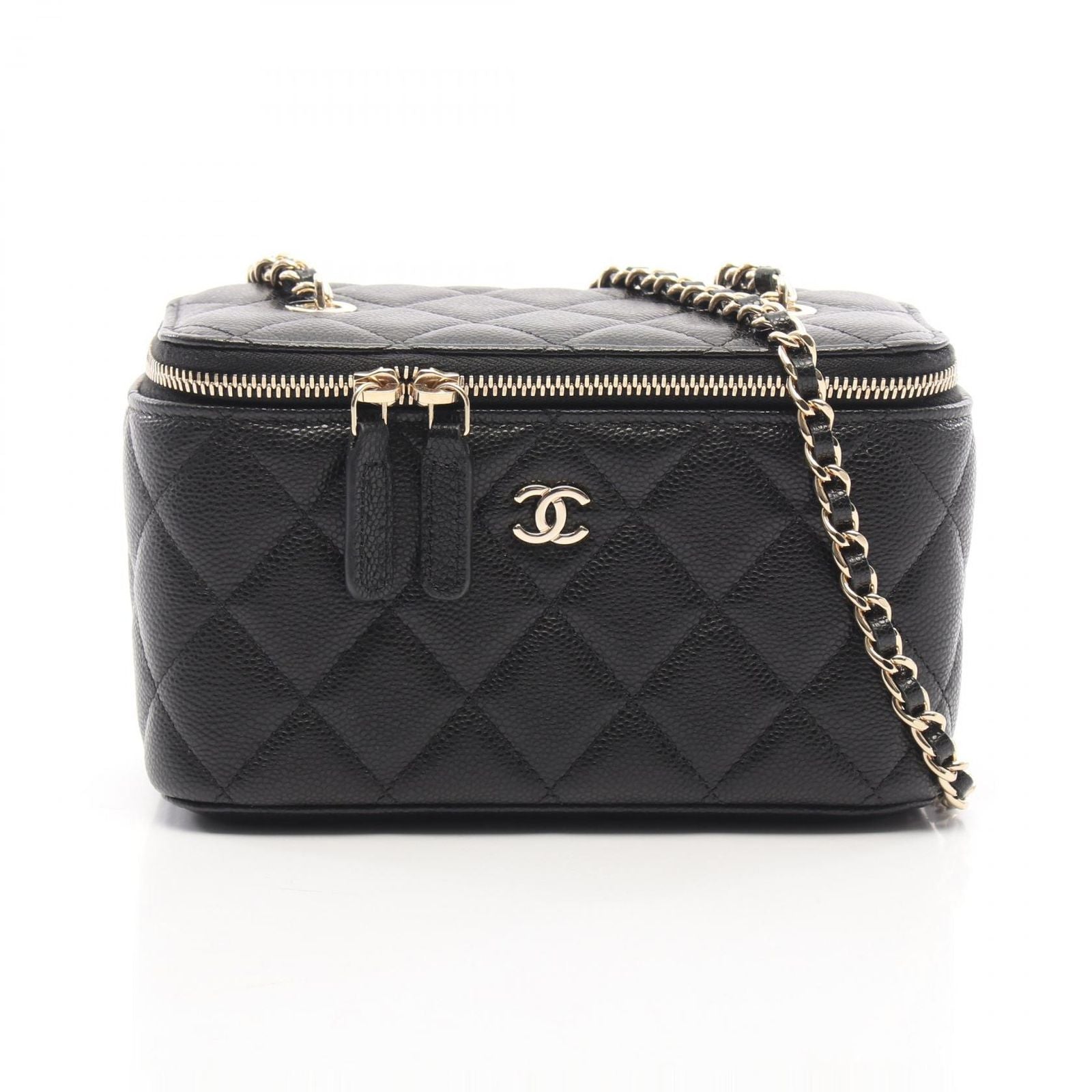 Chanel Shoulder Bag Quilted Small Vanity with Mirror Black Caviar Leather Chain