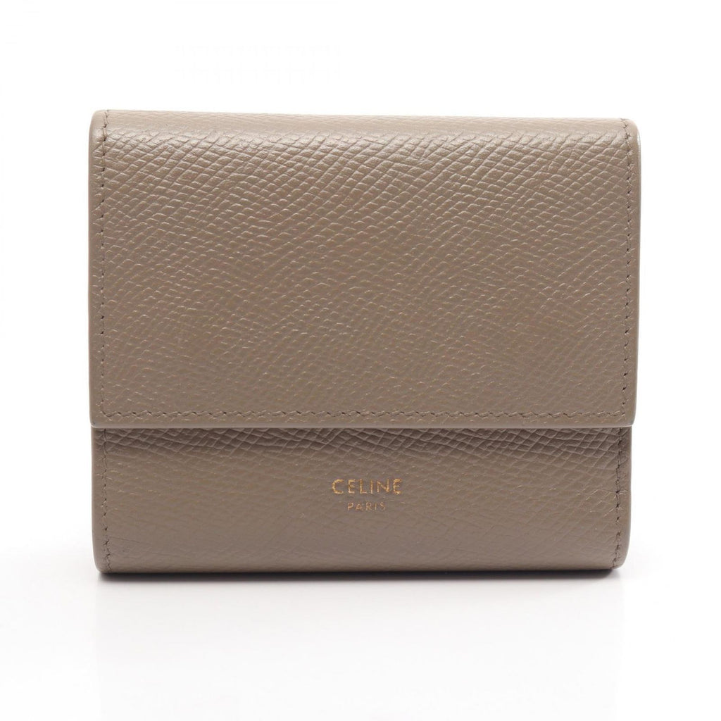 Celine Trifold Wallet Small Gray Beige Leather