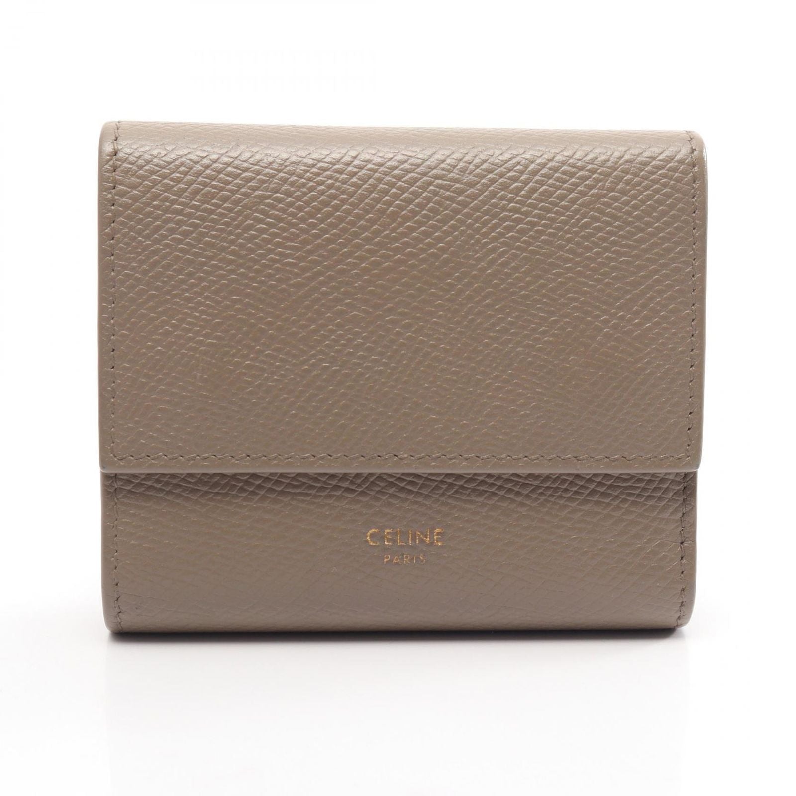 Celine Trifold Wallet Small Gray Beige Leather