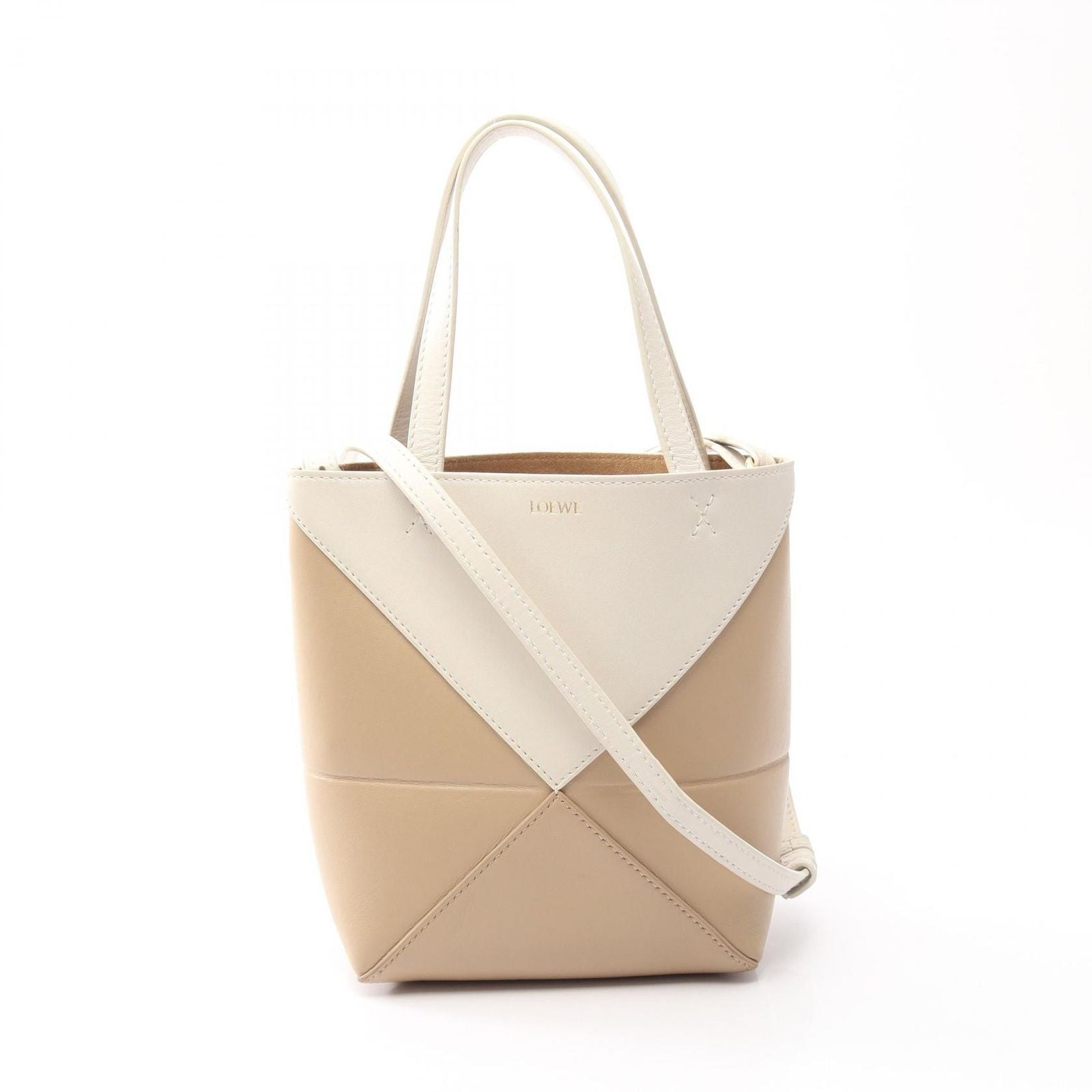 Loewe Handbag Puzzle Fold Mini 2-Way Beige Ivory Leather Tote