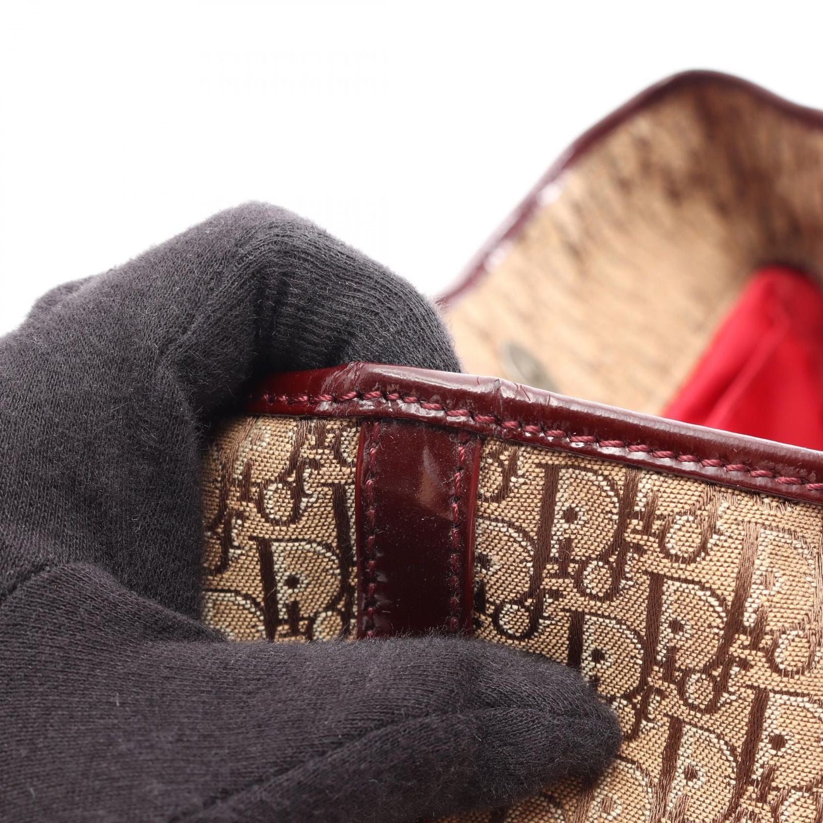 Dior Tote Trotter Beige Bordeaux Canvas Patent — view 6