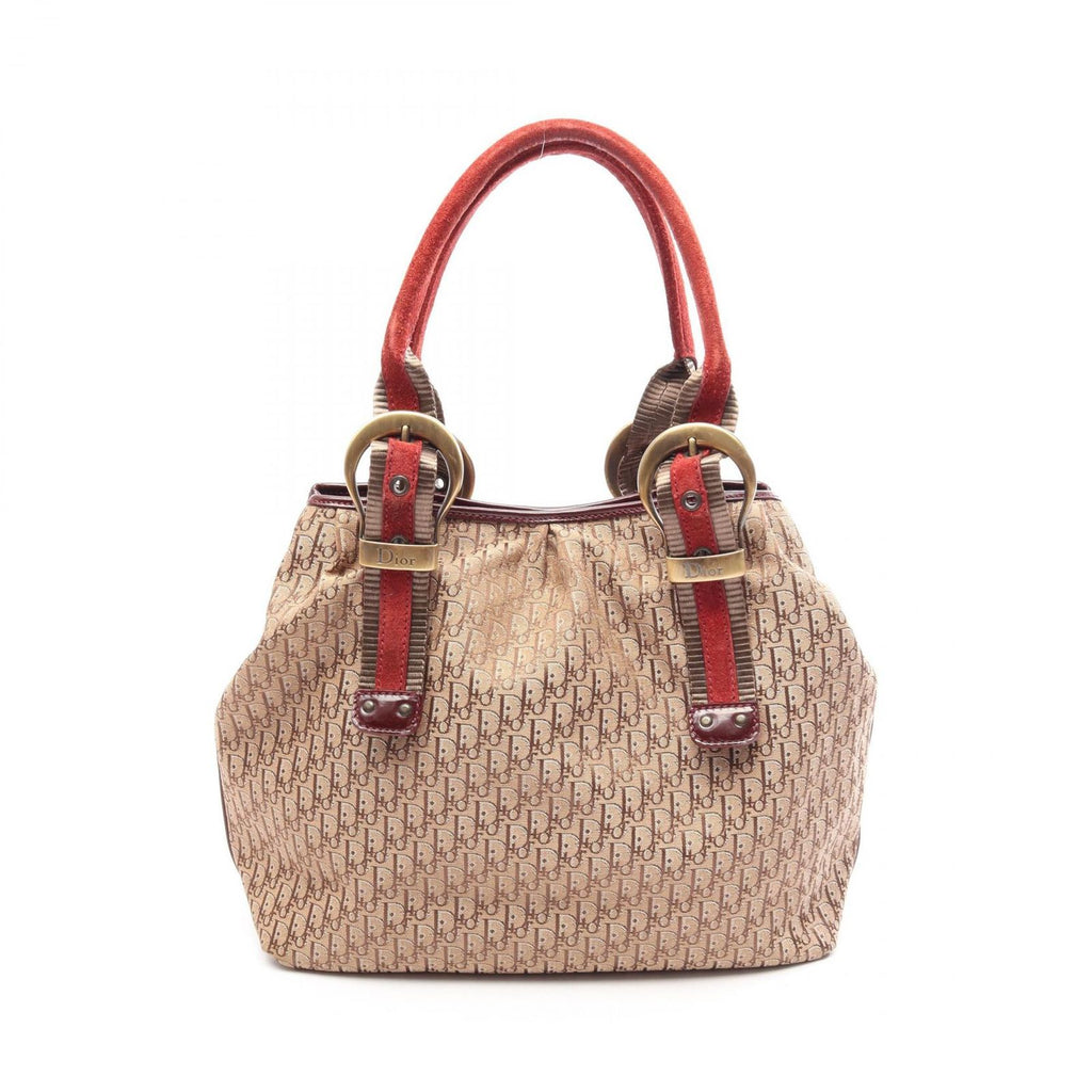 Dior Tote Trotter Beige Bordeaux Canvas Patent