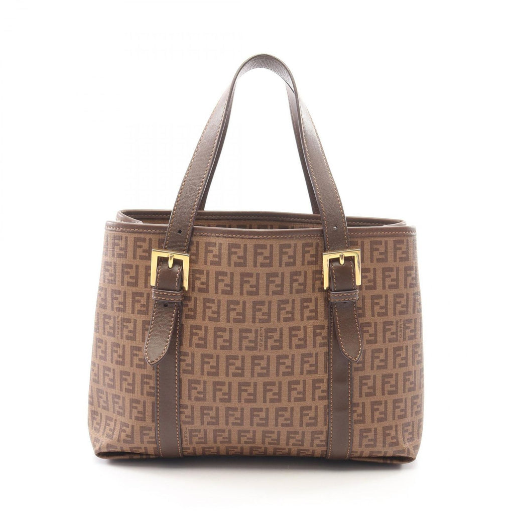Fendi Tote Zucchino Brown Canvas Leather Handbag