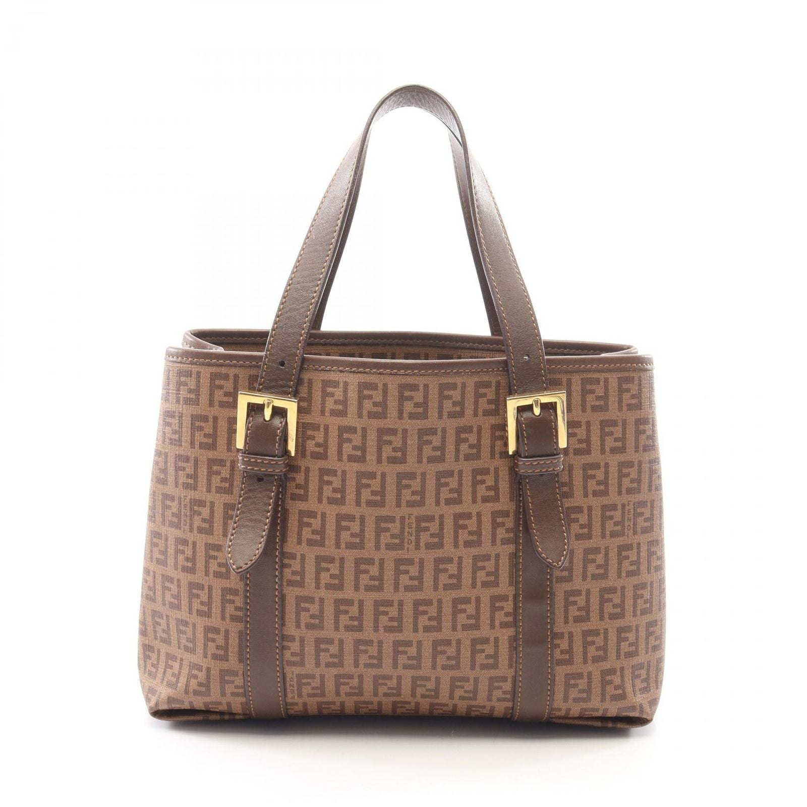 Fendi Tote Zucchino Brown Canvas Leather Handbag