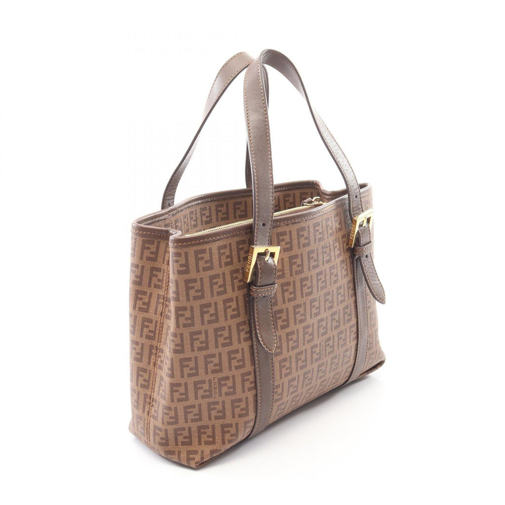 Fendi Tote Zucchino Brown Canvas Leather Handbag — view 2