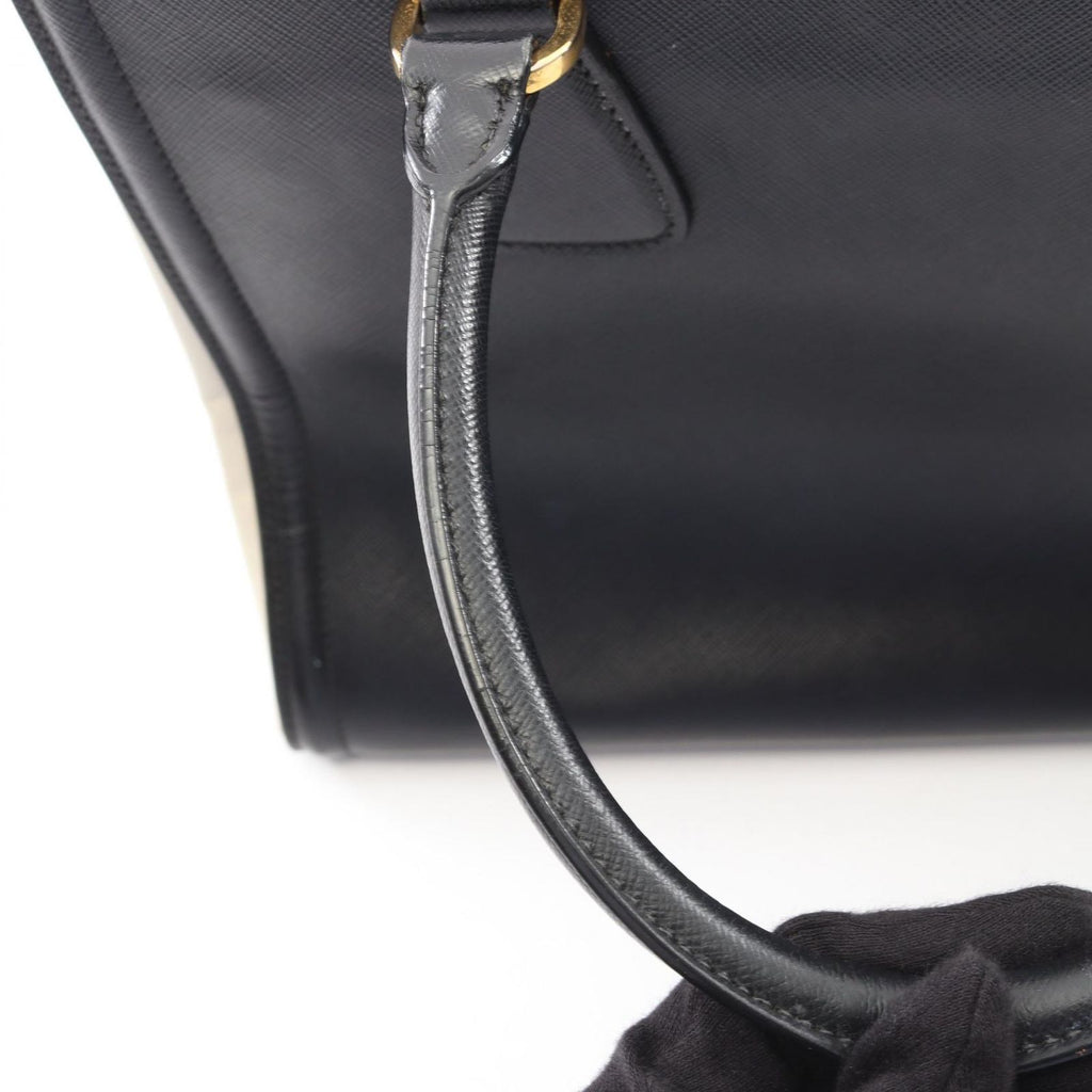 Prada Tote Galleria 2-Way Black Ivory Saffiano Leather Large Handbag — view 9