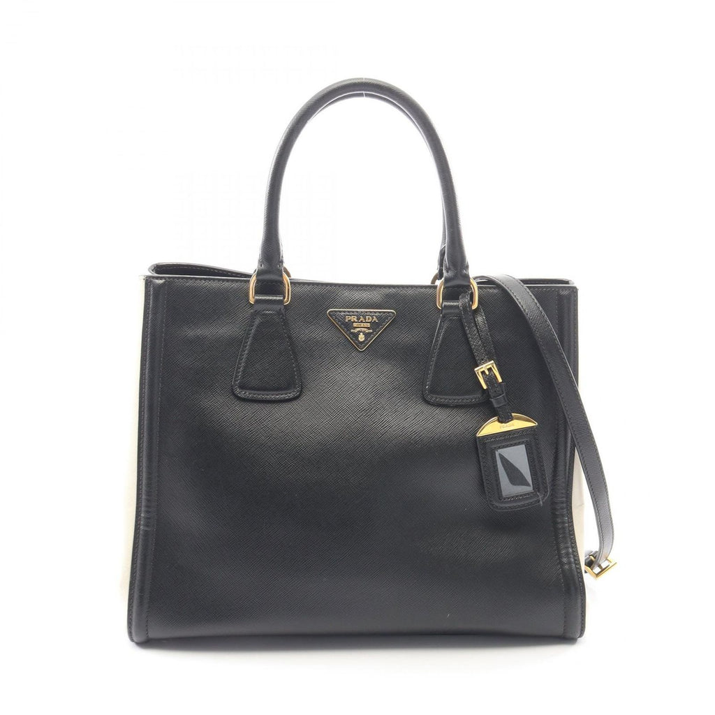 Prada Tote Galleria 2-Way Black Ivory Saffiano Leather Large Handbag