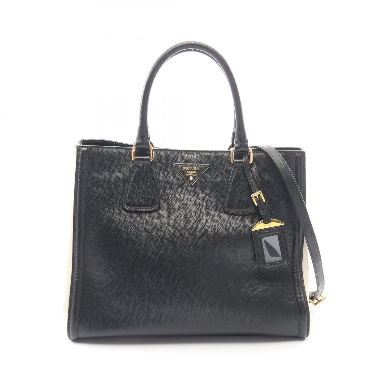 Prada Tote Galleria 2-Way Black Ivory Saffiano Leather Large Handbag