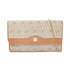 Dior Shoulder Bag Honeycomb Beige Brown Canvas Leather Pattern Chain