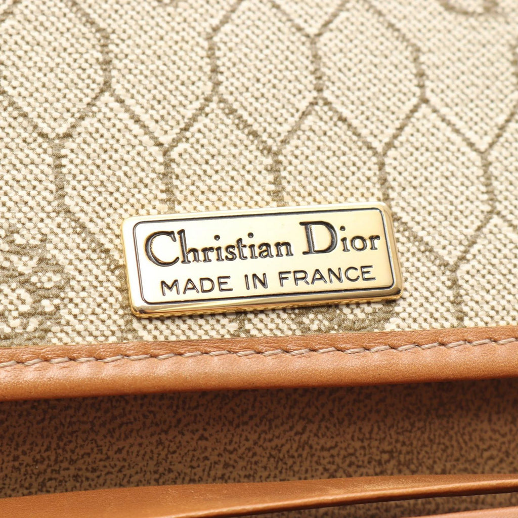 Dior Shoulder Bag Honeycomb Beige Brown Canvas Leather Pattern Chain — view 4