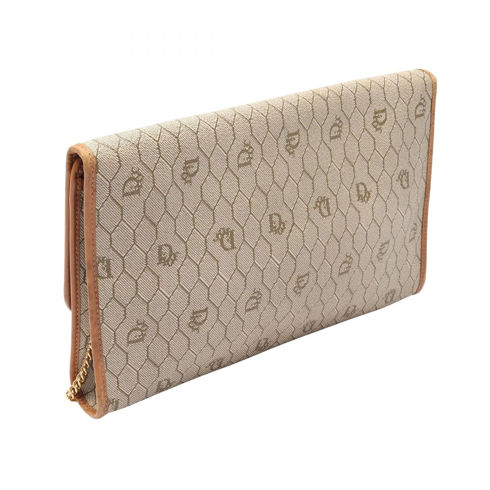 Dior Shoulder Bag Honeycomb Beige Brown Canvas Leather Pattern Chain — view 2