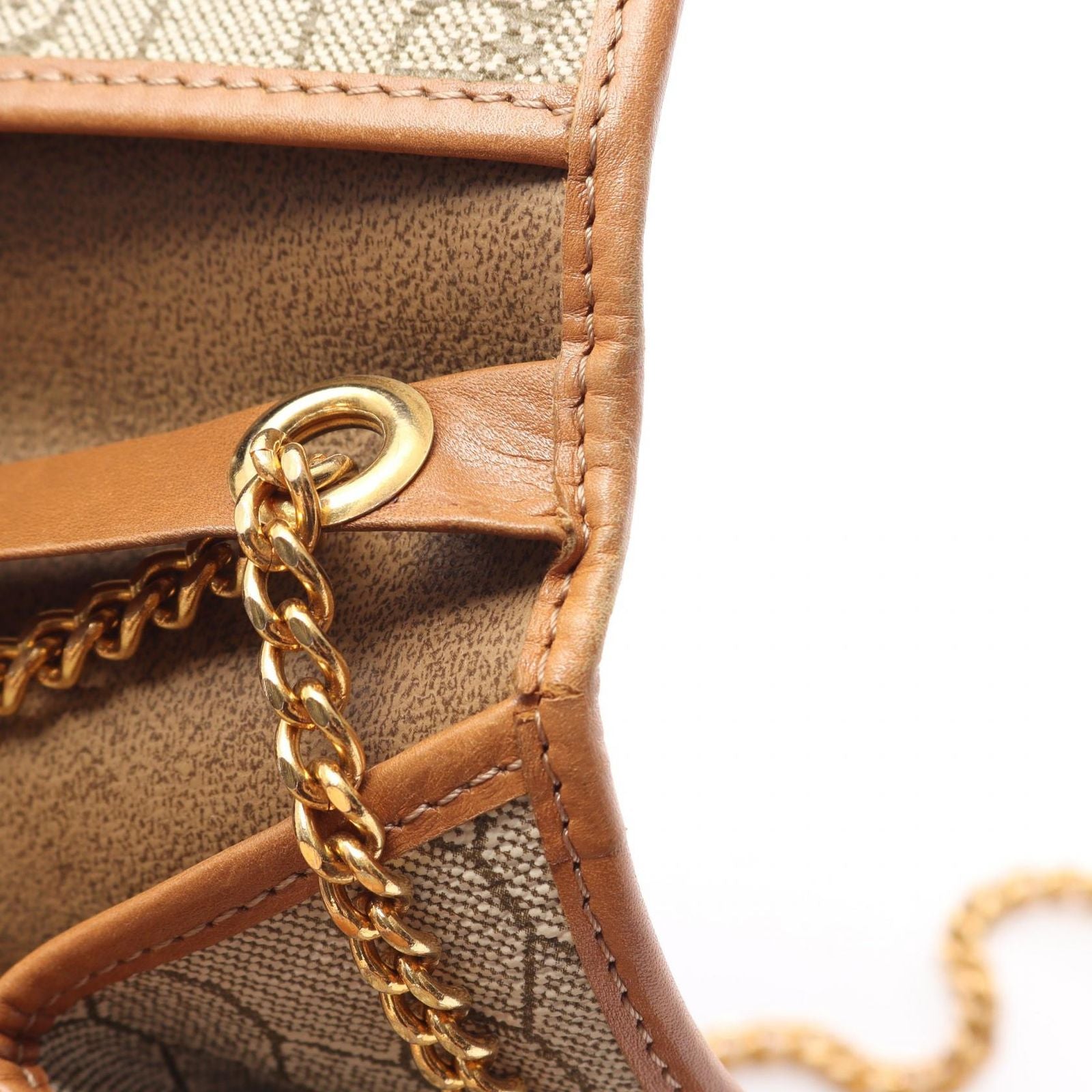 Dior Shoulder Bag Honeycomb Beige Brown Canvas Leather Pattern Chain — view 6