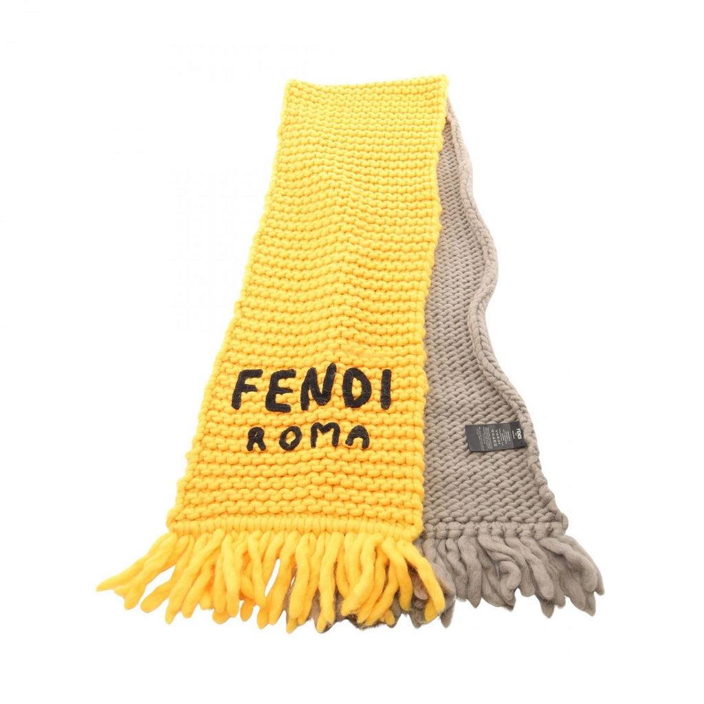 Fendi Scarf Logo Logie Yellow Gray Wool