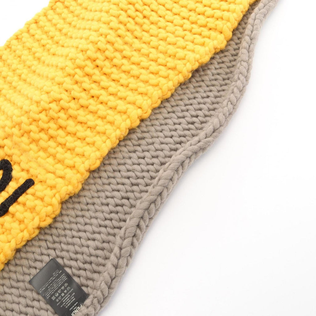 Fendi Scarf Logo Logie Yellow Gray Wool — view 6