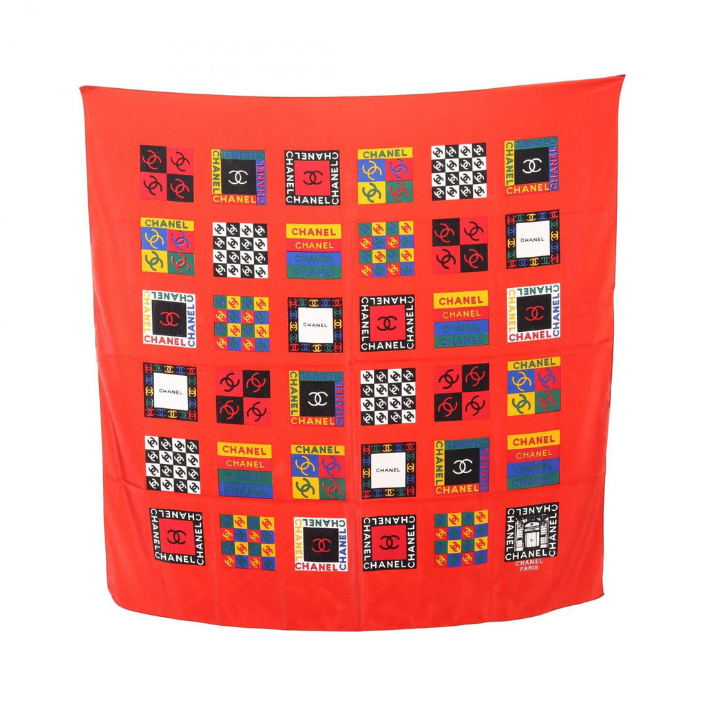 Chanel Scarf CC Logo Red Silk