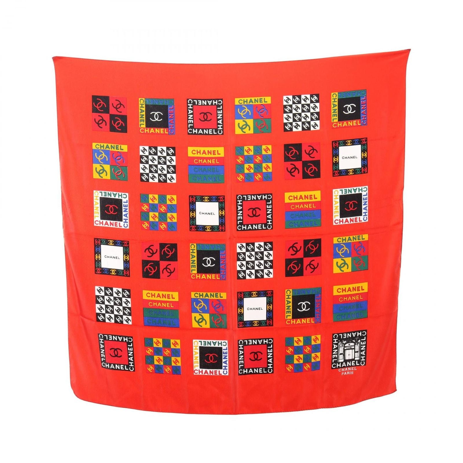 Chanel Scarf CC Logo Red Silk